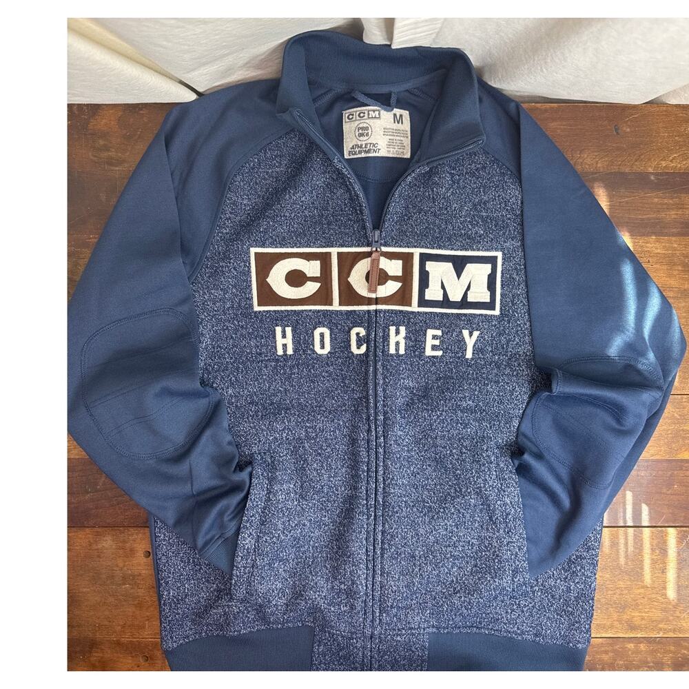 CCM Hockey Blue Embroidered Logo Full Zip Athletic Sweatshirt Jacket Men Medium